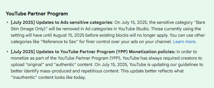 YouTube Policy Update July 2025